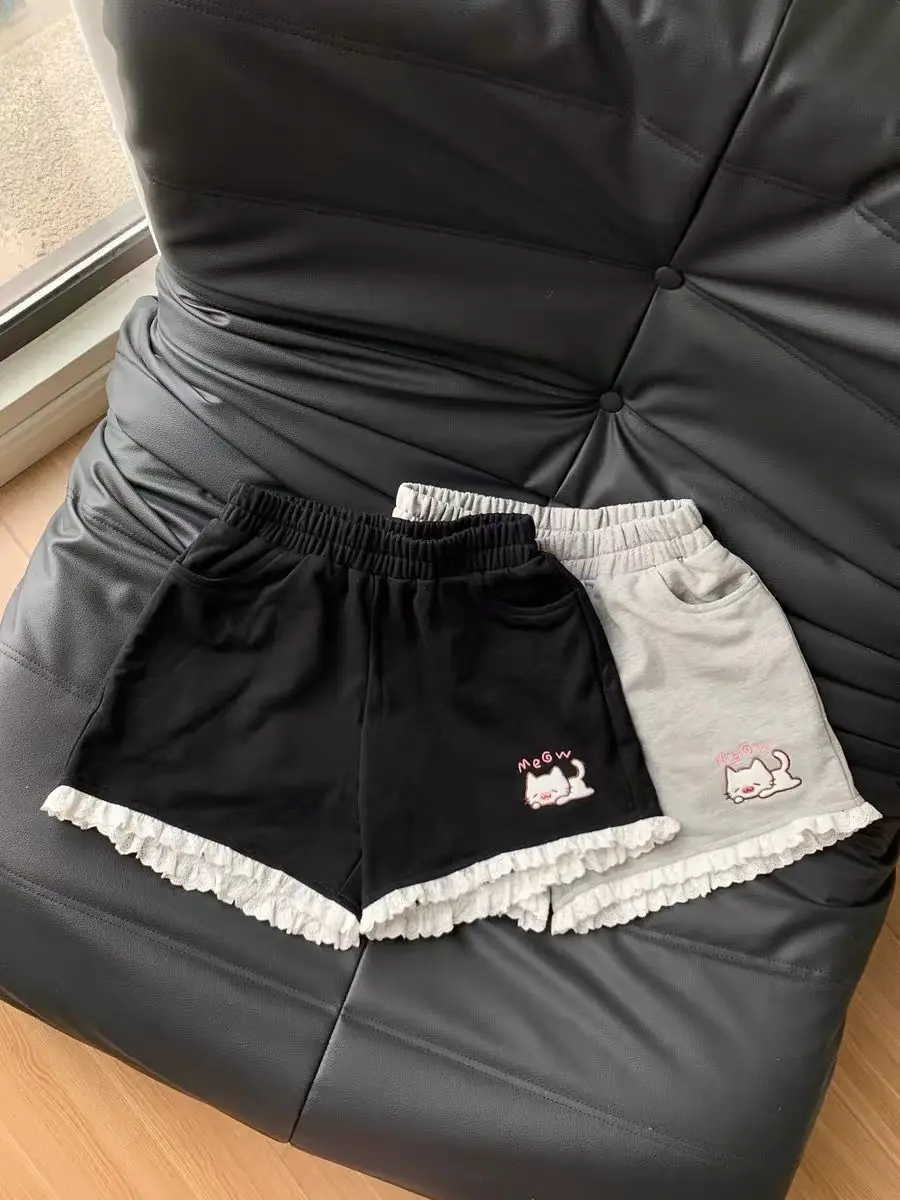 Kitten shorts female summer INS fashion Korean version Y2K loose leisure sports wide legs elastic waist