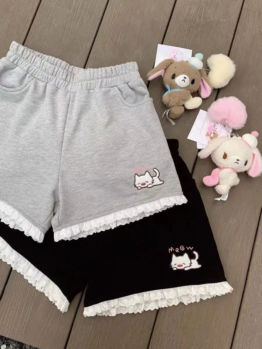 Kitten shorts female summer INS fashion Korean version Y2K loose leisure sports wide legs elastic waist