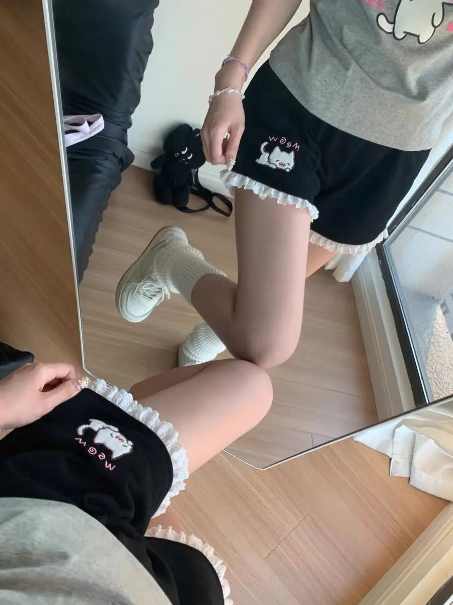 Kitten shorts female summer INS fashion Korean version Y2K loose leisure sports wide legs elastic waist