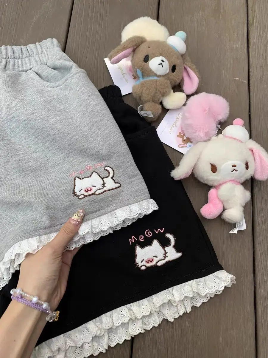 Kitten shorts female summer INS fashion Korean version Y2K loose leisure sports wide legs elastic waist