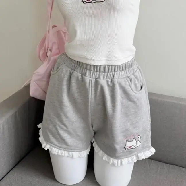 Kitten shorts female summer INS fashion Korean version Y2K loose leisure sports wide legs elastic waist