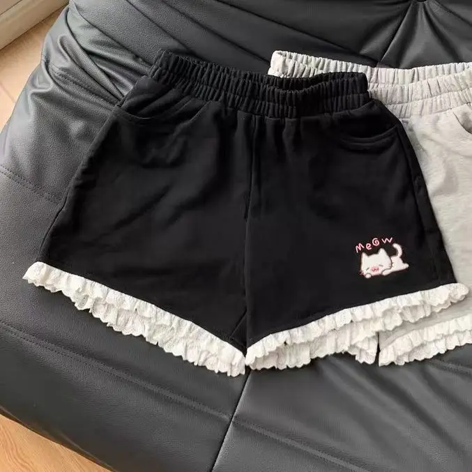 Kitten shorts female summer INS fashion Korean version Y2K loose leisure sports wide legs elastic waist