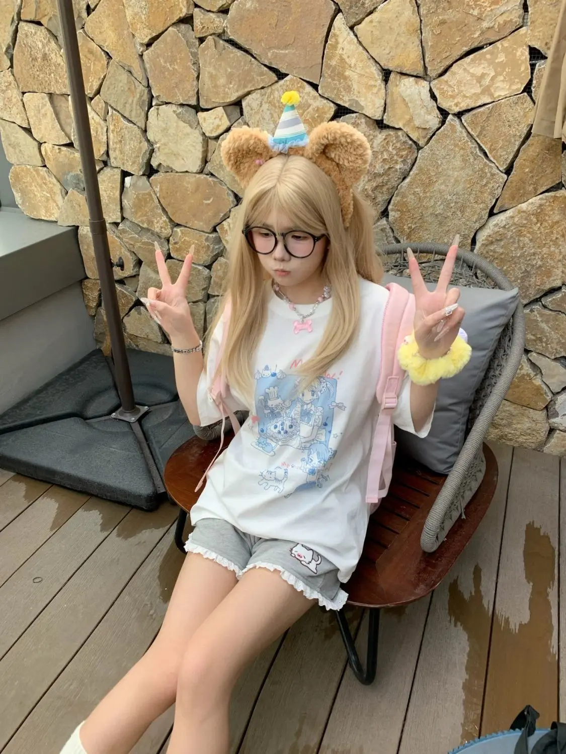 Kitten shorts female summer INS fashion Korean version Y2K loose leisure sports wide legs elastic waist
