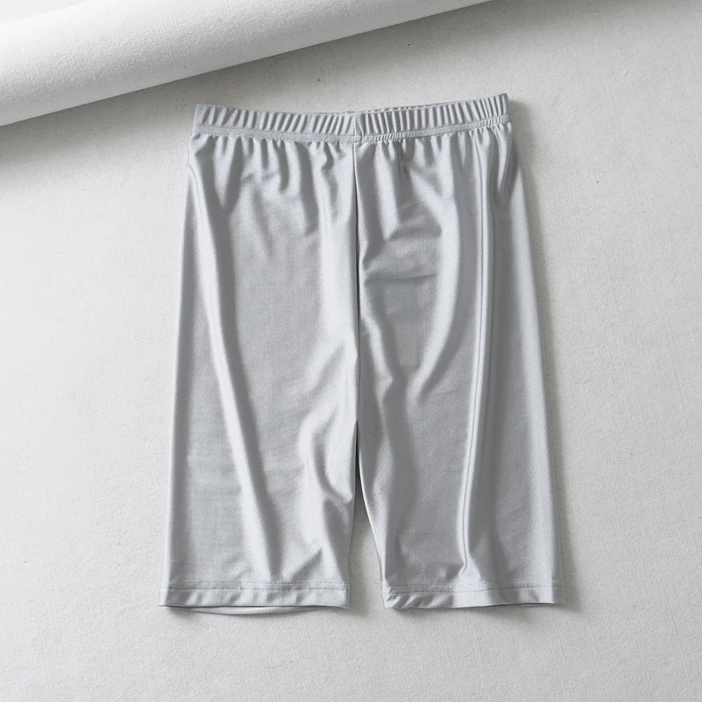 BKLD Streetwear Harajuku Solid Color Biker Shorts Silver Black High Waist Bodycon Running Shorts Women Summer Clothes For Women