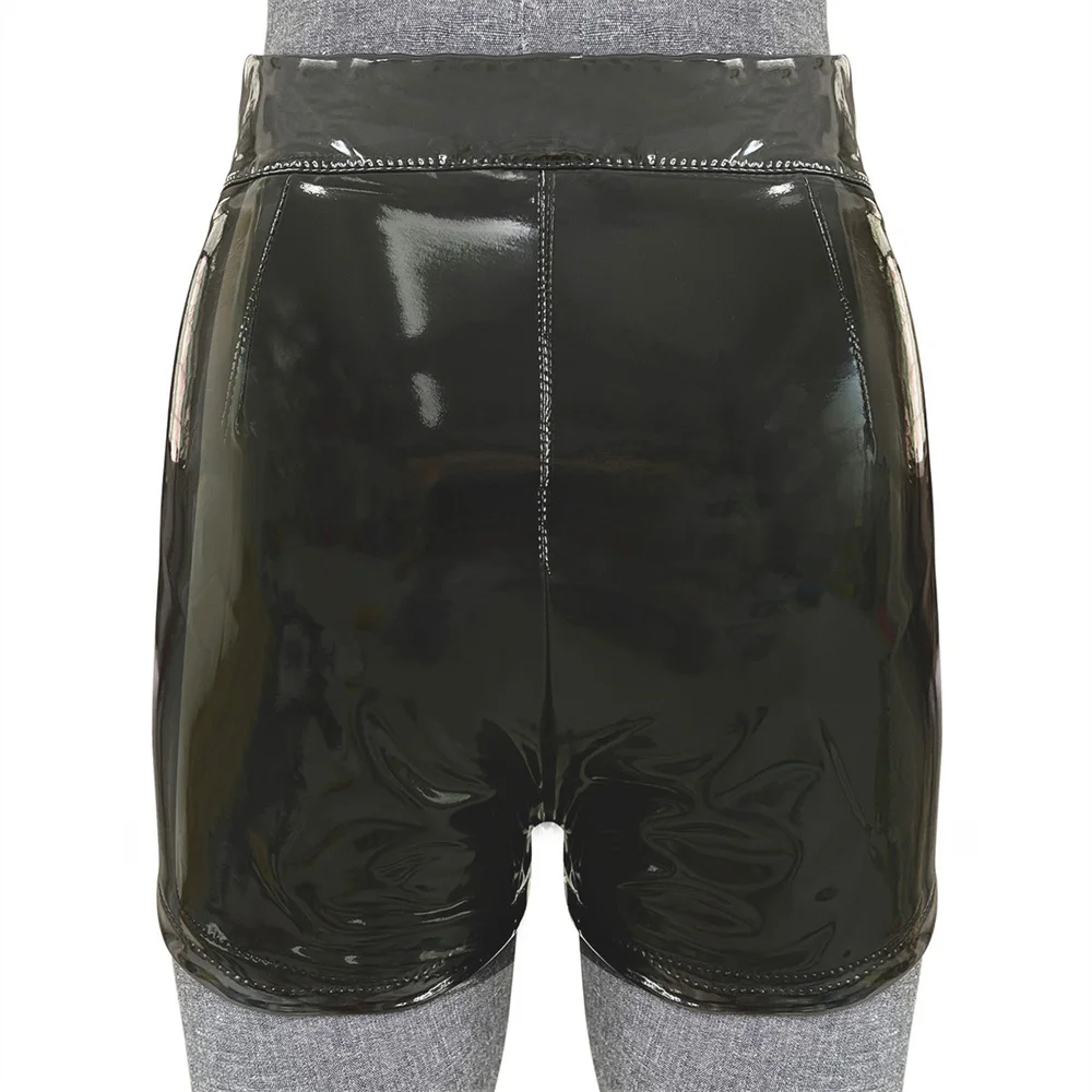 Sexy Womens Shorts Elastic High Waist Wet Look Faux PU Leather Short Pants Latex Hot Goth Shorts Pole Dance Clubwear Mini Shorts