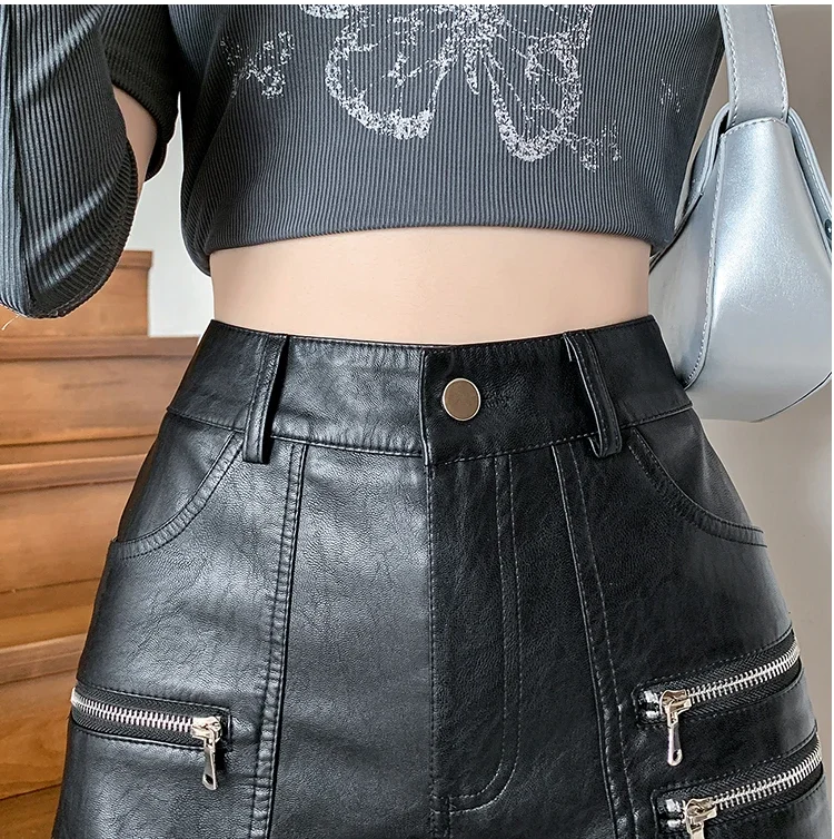 2026 PU Leather Shorts Women New Fashion Punk Style High-waisted Solid Female High Street Y2k Shorts Woman