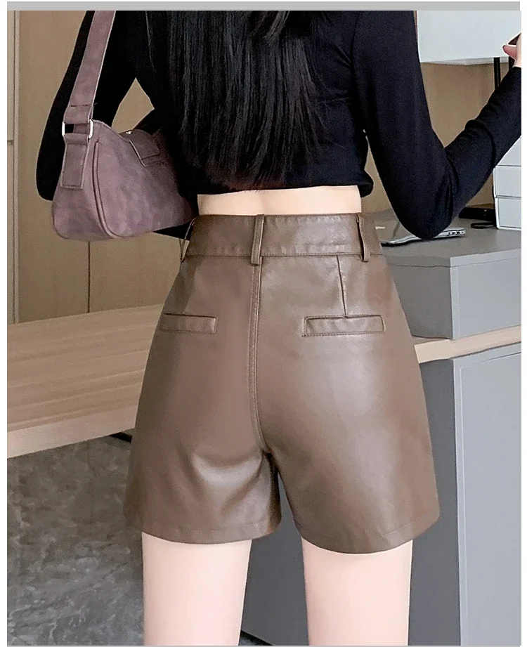 2026 PU Leather Shorts Women New Fashion Punk Style High-waisted Solid Female High Street Y2k Shorts Woman