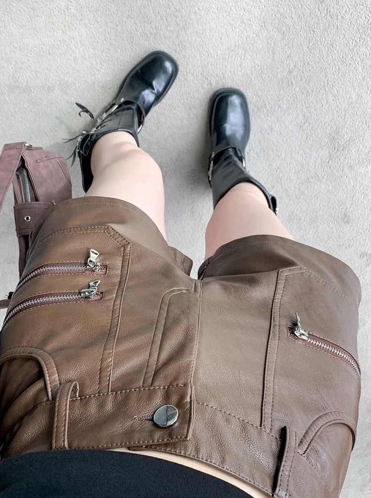 2026 PU Leather Shorts Women New Fashion Punk Style High-waisted Solid Female High Street Y2k Shorts Woman