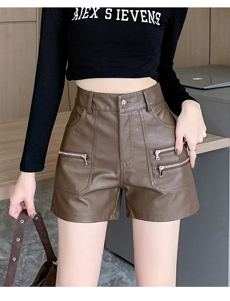2026 PU Leather Shorts Women New Fashion Punk Style High-waisted Solid Female High Street Y2k Shorts Woman