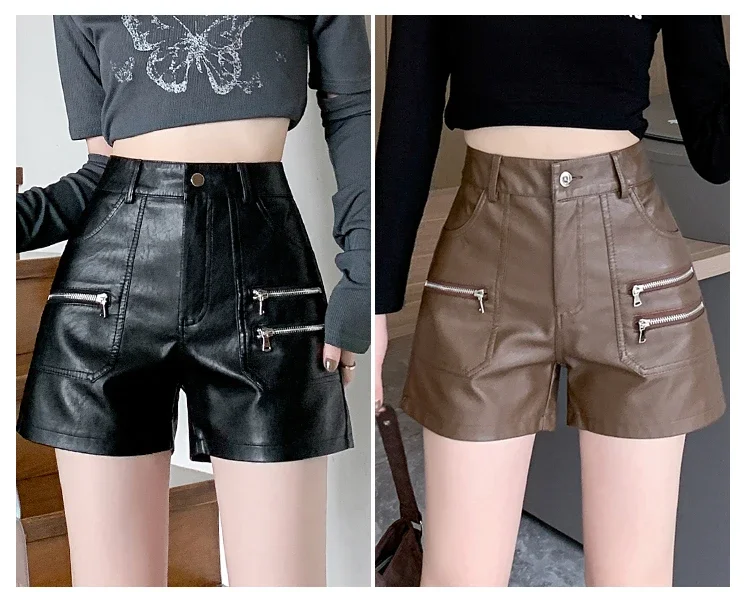 2026 PU Leather Shorts Women New Fashion Punk Style High-waisted Solid Female High Street Y2k Shorts Woman