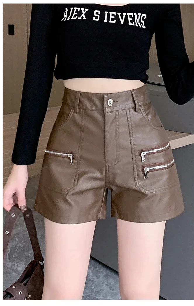 2026 PU Leather Shorts Women New Fashion Punk Style High-waisted Solid Female High Street Y2k Shorts Woman