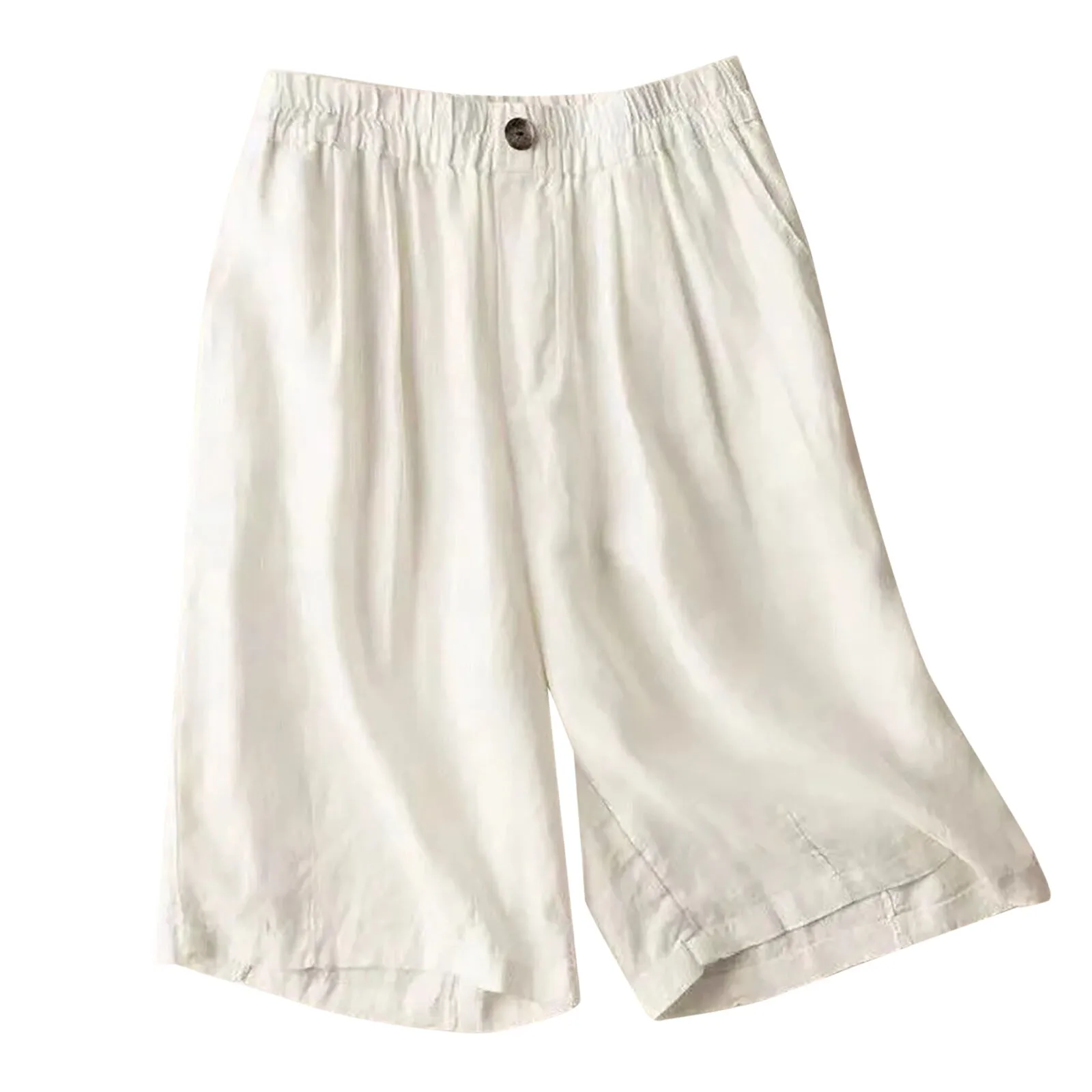 Knee Length Women’S Shorts Summer White Cotton Linen Straight Wide Leg Shorts Thin Breathable Linen Casual Solid Palazzo Pants