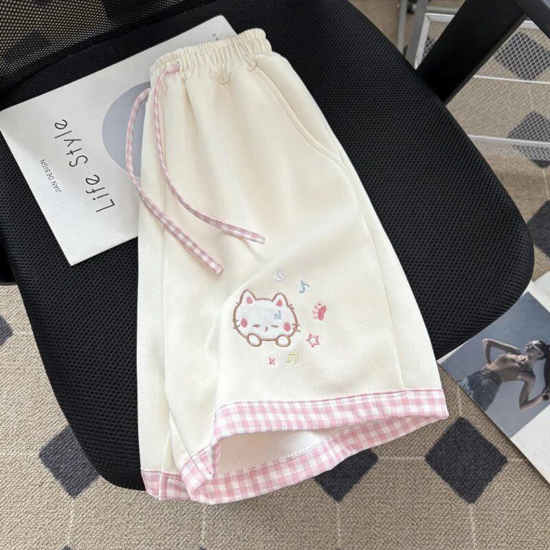 Cute Cartoon Shorts Women Sweet High Waist Embroidery Kawaii Shorts Summer Loose Vintage Japan Preppy Style Female Sport Shorts