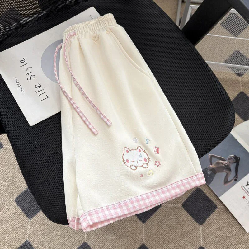 Cute Cartoon Shorts Women Sweet High Waist Embroidery Kawaii Shorts Summer Loose Vintage Japan Preppy Style Female Sport Shorts