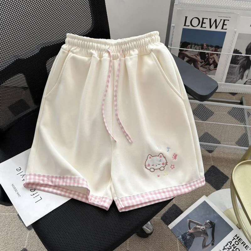 Cute Cartoon Shorts Women Sweet High Waist Embroidery Kawaii Shorts Summer Loose Vintage Japan Preppy Style Female Sport Shorts