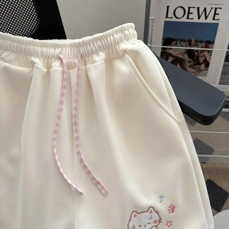 Cute Cartoon Shorts Women Sweet High Waist Embroidery Kawaii Shorts Summer Loose Vintage Japan Preppy Style Female Sport Shorts