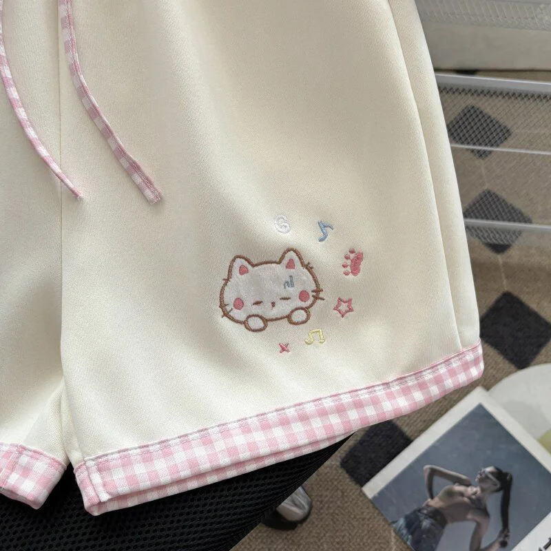 Cute Cartoon Shorts Women Sweet High Waist Embroidery Kawaii Shorts Summer Loose Vintage Japan Preppy Style Female Sport Shorts