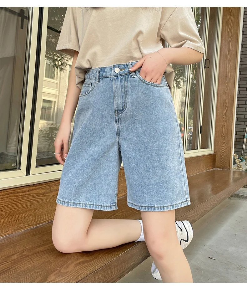 Streamgirl High Waisted Jeans Shorts Women 2025 Vintage Shorts Denim Loose Female Short Straight Jeans Shorts For Women Summer