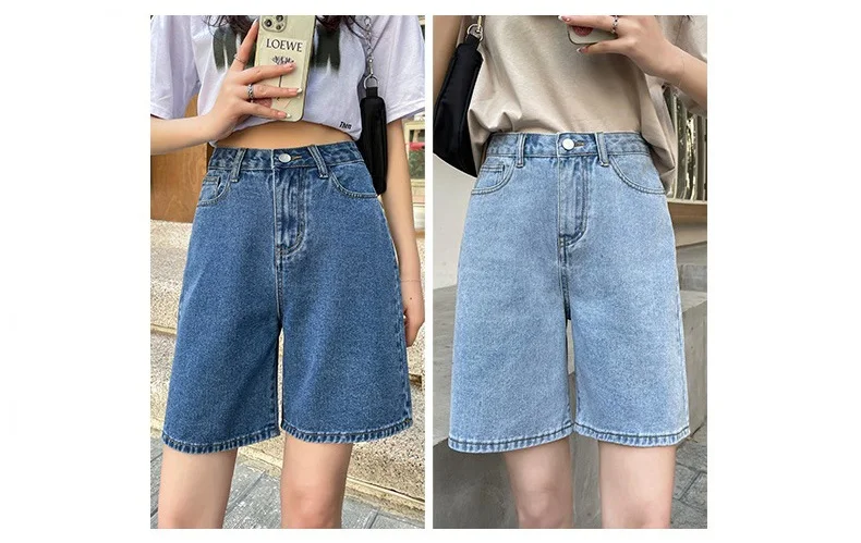 Streamgirl High Waisted Jeans Shorts Women 2025 Vintage Shorts Denim Loose Female Short Straight Jeans Shorts For Women Summer