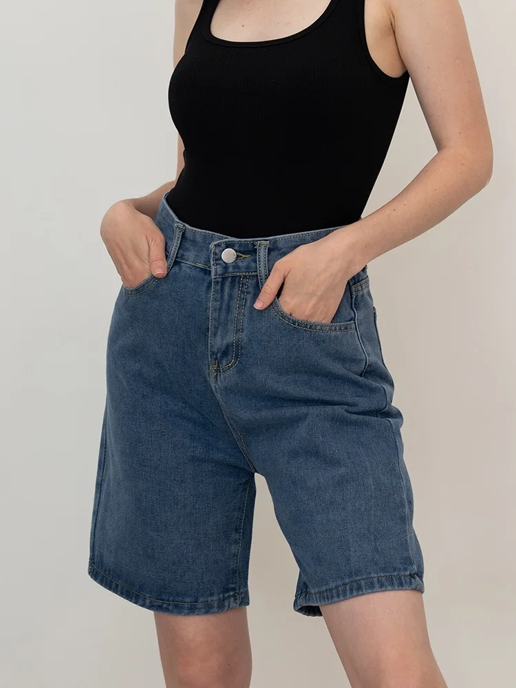 Streamgirl High Waisted Jeans Shorts Women 2025 Vintage Shorts Denim Loose Female Short Straight Jeans Shorts For Women Summer