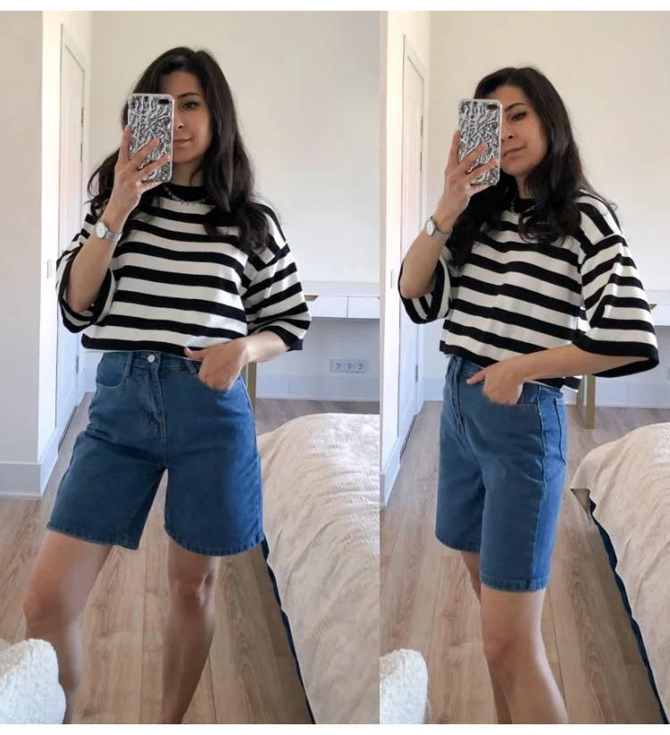 Streamgirl High Waisted Jeans Shorts Women 2025 Vintage Shorts Denim Loose Female Short Straight Jeans Shorts For Women Summer