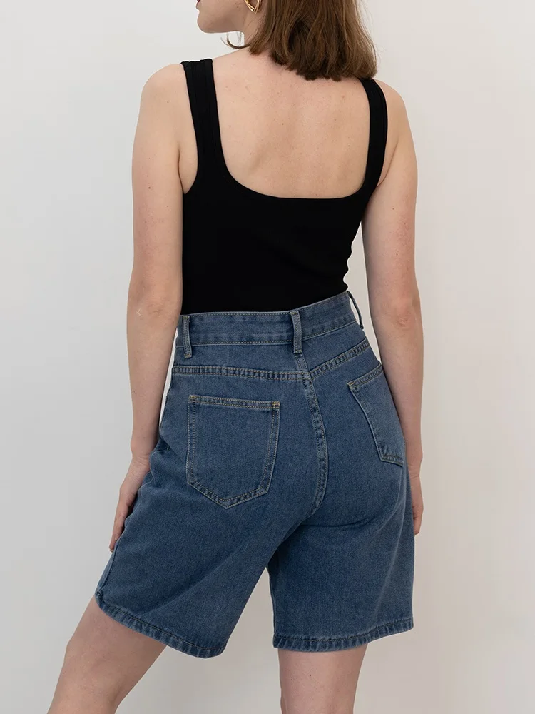 Streamgirl High Waisted Jeans Shorts Women 2025 Vintage Shorts Denim Loose Female Short Straight Jeans Shorts For Women Summer