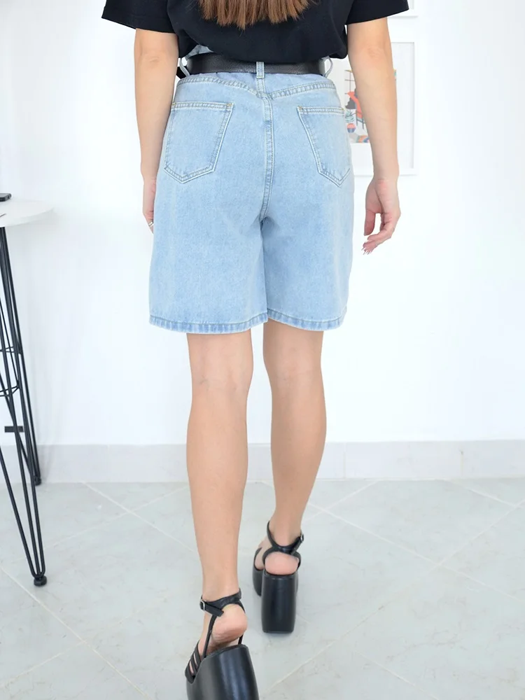 Streamgirl High Waisted Jeans Shorts Women 2025 Vintage Shorts Denim Loose Female Short Straight Jeans Shorts For Women Summer