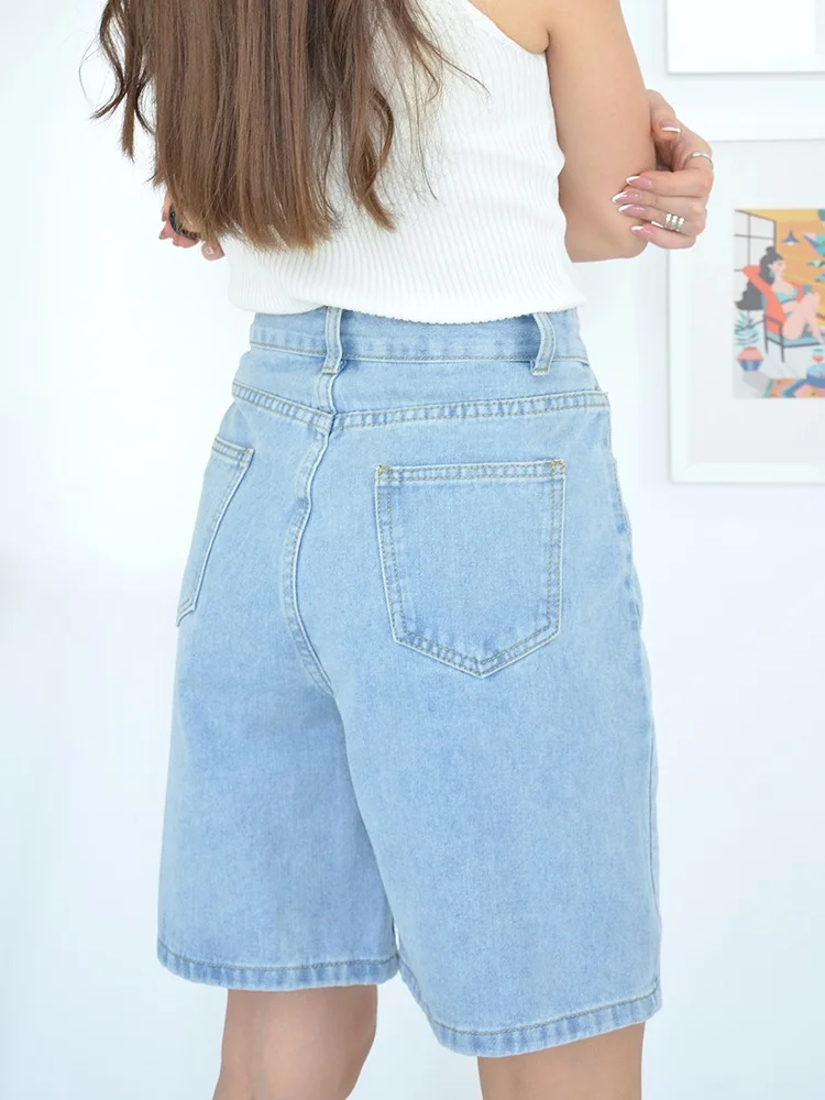 Streamgirl High Waisted Jeans Shorts Women 2025 Vintage Shorts Denim Loose Female Short Straight Jeans Shorts For Women Summer
