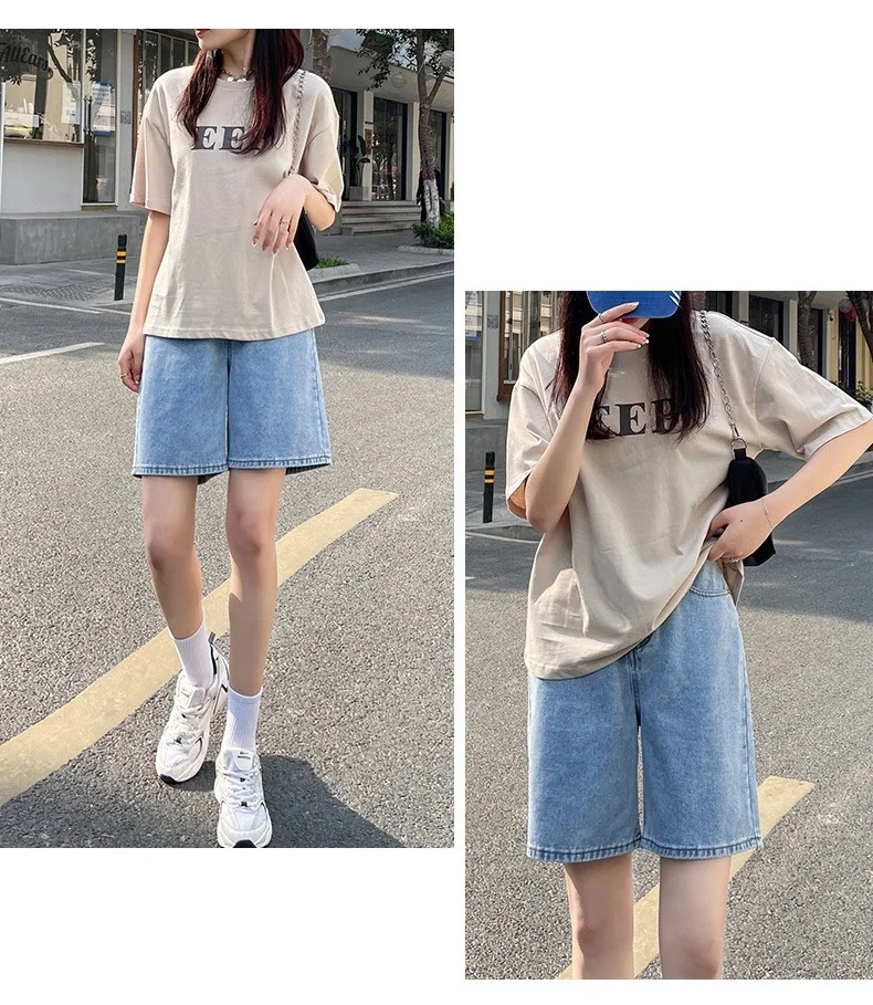 Streamgirl High Waisted Jeans Shorts Women 2025 Vintage Shorts Denim Loose Female Short Straight Jeans Shorts For Women Summer