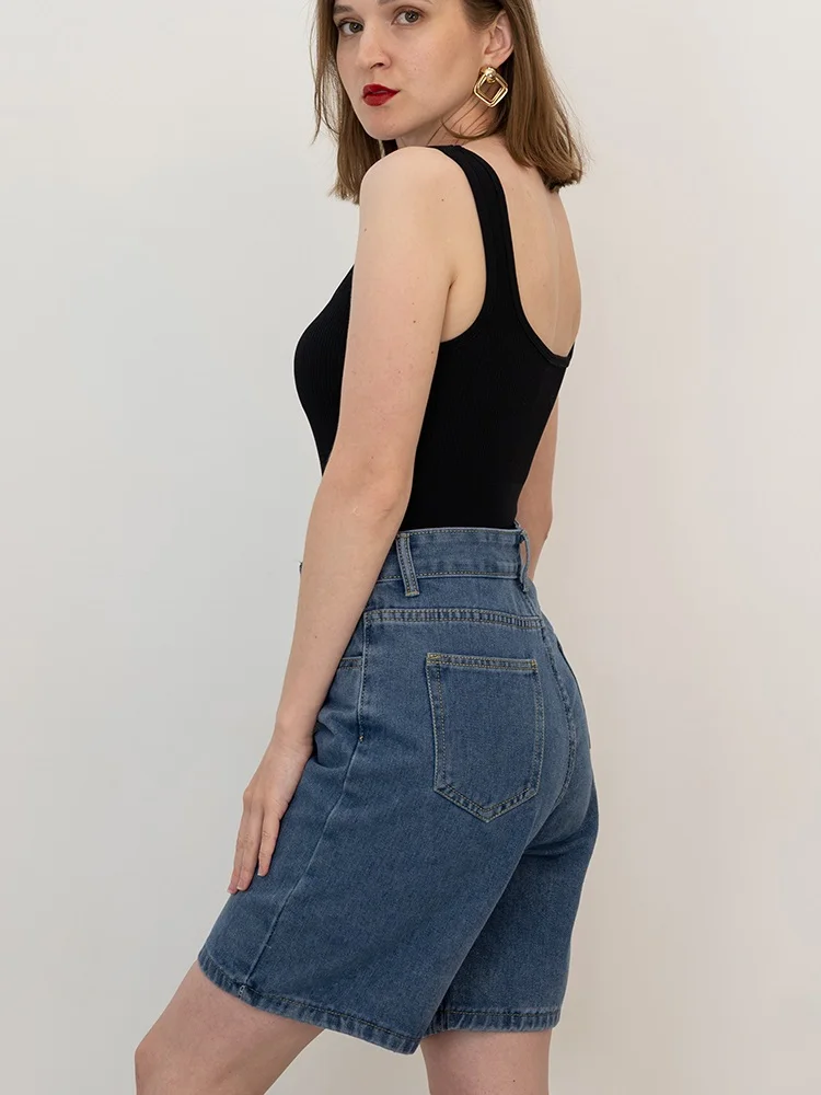 Streamgirl High Waisted Jeans Shorts Women 2025 Vintage Shorts Denim Loose Female Short Straight Jeans Shorts For Women Summer