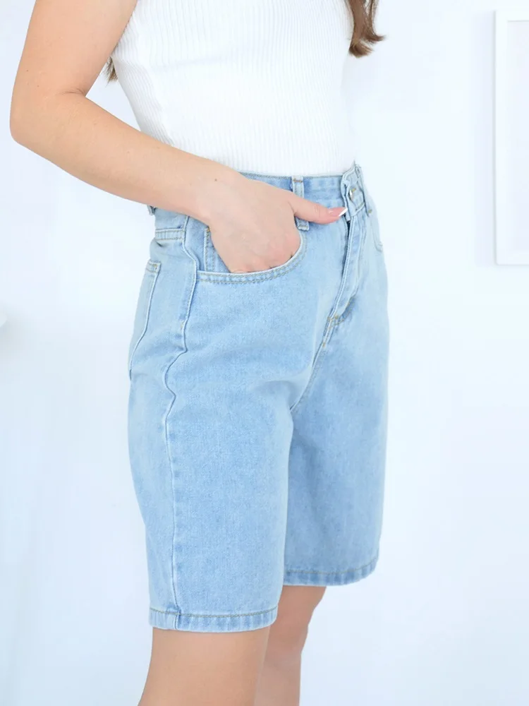 Streamgirl High Waisted Jeans Shorts Women 2025 Vintage Shorts Denim Loose Female Short Straight Jeans Shorts For Women Summer