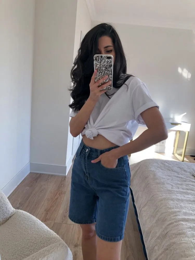 Streamgirl High Waisted Jeans Shorts Women 2025 Vintage Shorts Denim Loose Female Short Straight Jeans Shorts For Women Summer