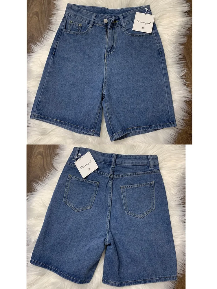 Streamgirl High Waisted Jeans Shorts Women 2025 Vintage Shorts Denim Loose Female Short Straight Jeans Shorts For Women Summer