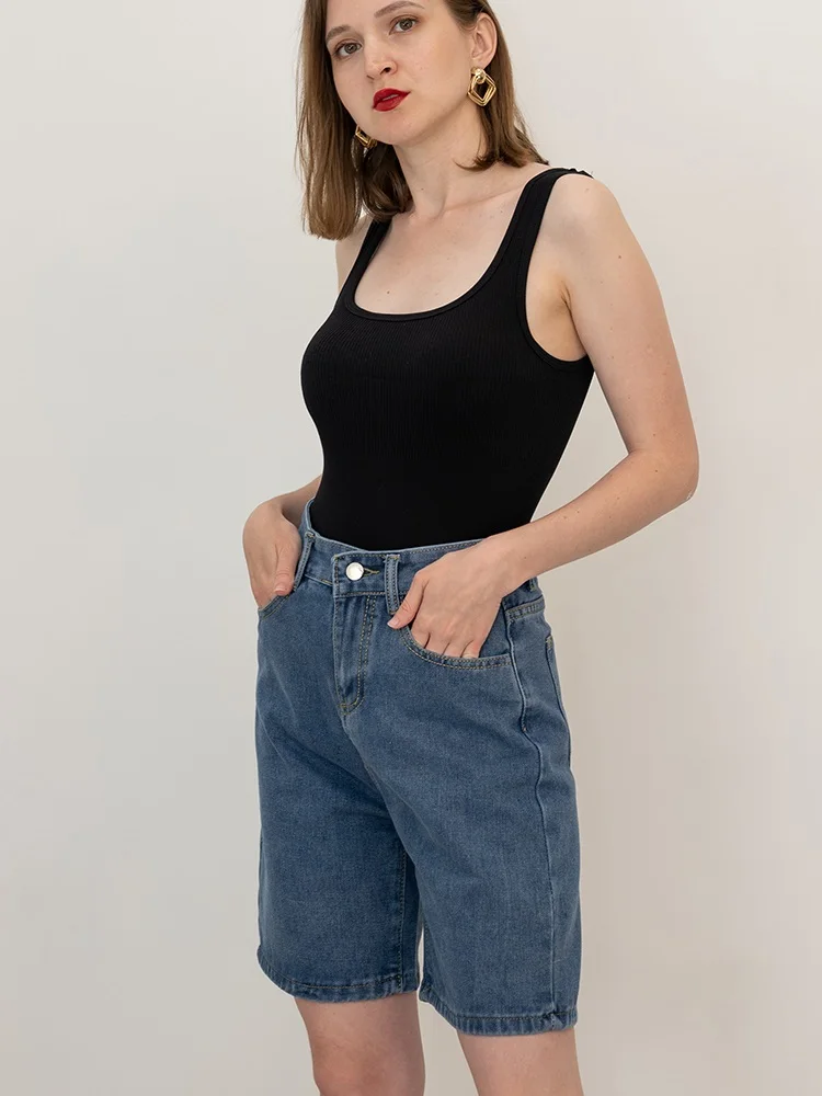 Streamgirl High Waisted Jeans Shorts Women 2025 Vintage Shorts Denim Loose Female Short Straight Jeans Shorts For Women Summer