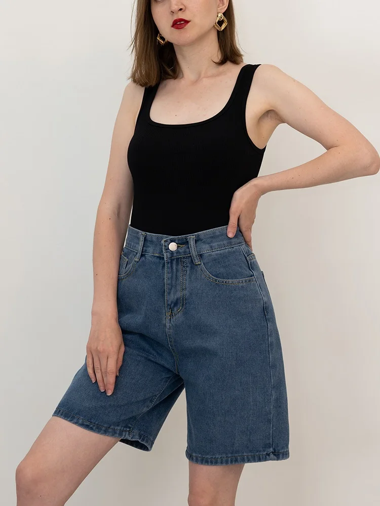 Streamgirl High Waisted Jeans Shorts Women 2025 Vintage Shorts Denim Loose Female Short Straight Jeans Shorts For Women Summer