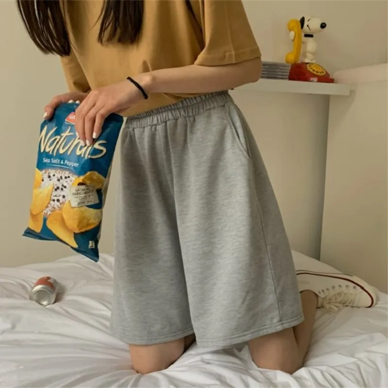 Loose Casual Large Sports Shorts Elastic Waist Korean Style Short High Waist Pants Fitness Running Shorts Women Summer Harajuku