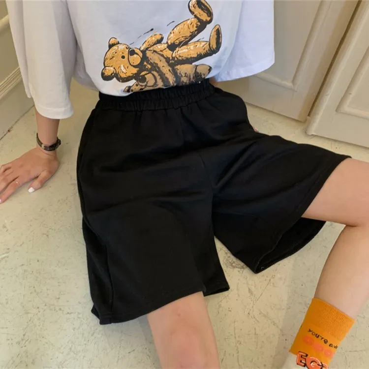 Loose Casual Large Sports Shorts Elastic Waist Korean Style Short High Waist Pants Fitness Running Shorts Women Summer Harajuku