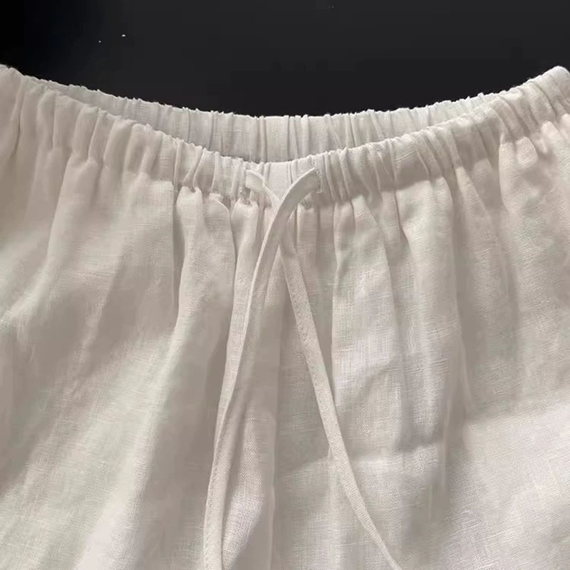 2026 Women Summer Linen White Shorts Casual Solid Two Pockets High Waist Shorts Woman Soft Cool Baggy Hot Lace Up Short Pants