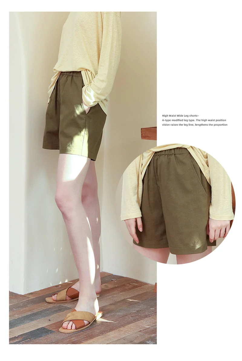 Women's High Waist Cotton Linen Shorts 2025 Casual Summer Solid Elastic Harajuku Blue Streetwear Calças Femininas