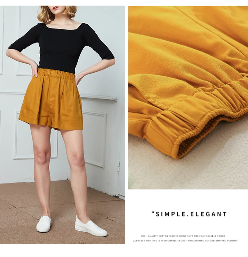 Women's High Waist Cotton Linen Shorts 2025 Casual Summer Solid Elastic Harajuku Blue Streetwear Calças Femininas