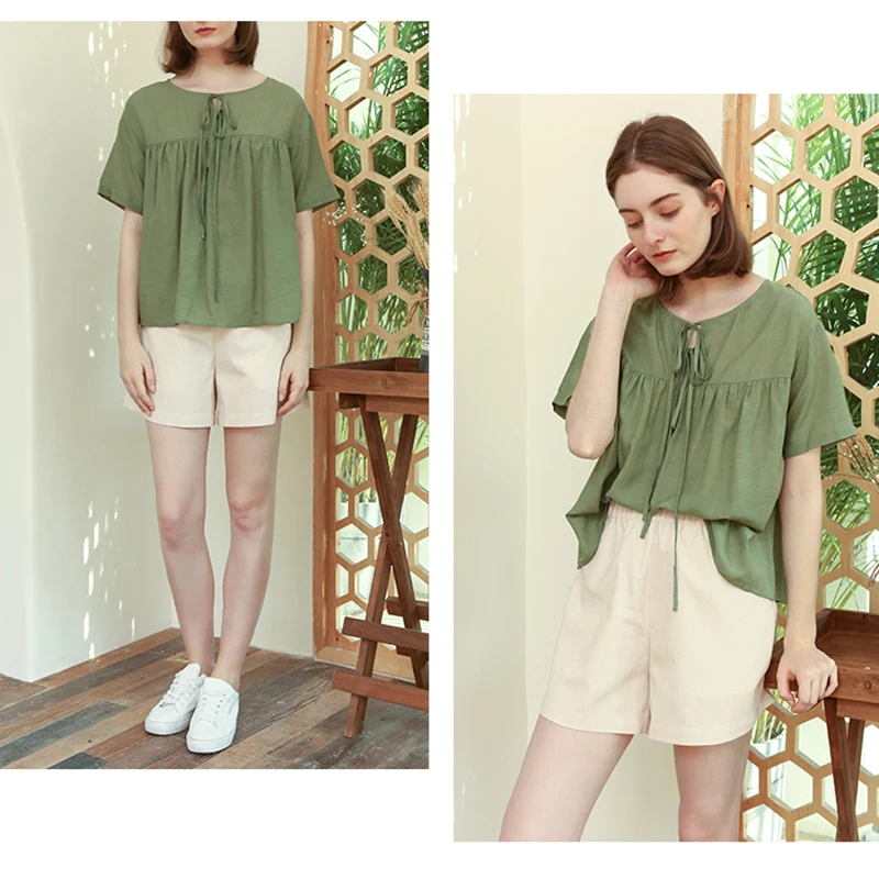 Women's High Waist Cotton Linen Shorts 2025 Casual Summer Solid Elastic Harajuku Blue Streetwear Calças Femininas