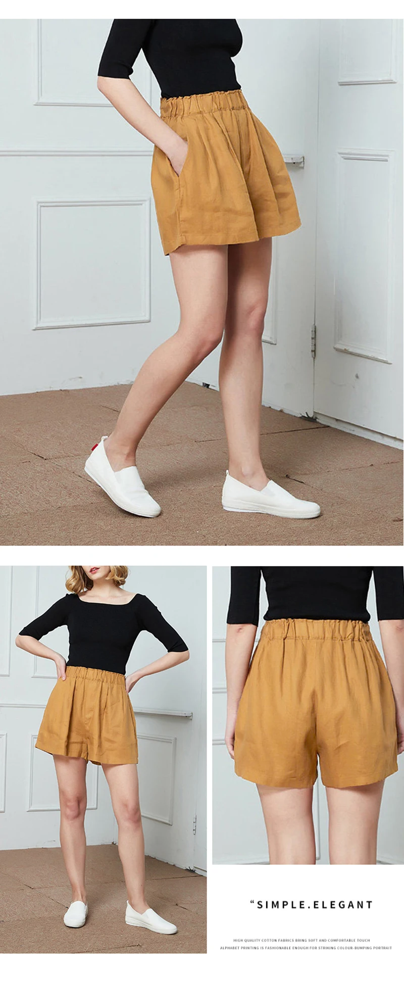 Women's High Waist Cotton Linen Shorts 2025 Casual Summer Solid Elastic Harajuku Blue Streetwear Calças Femininas