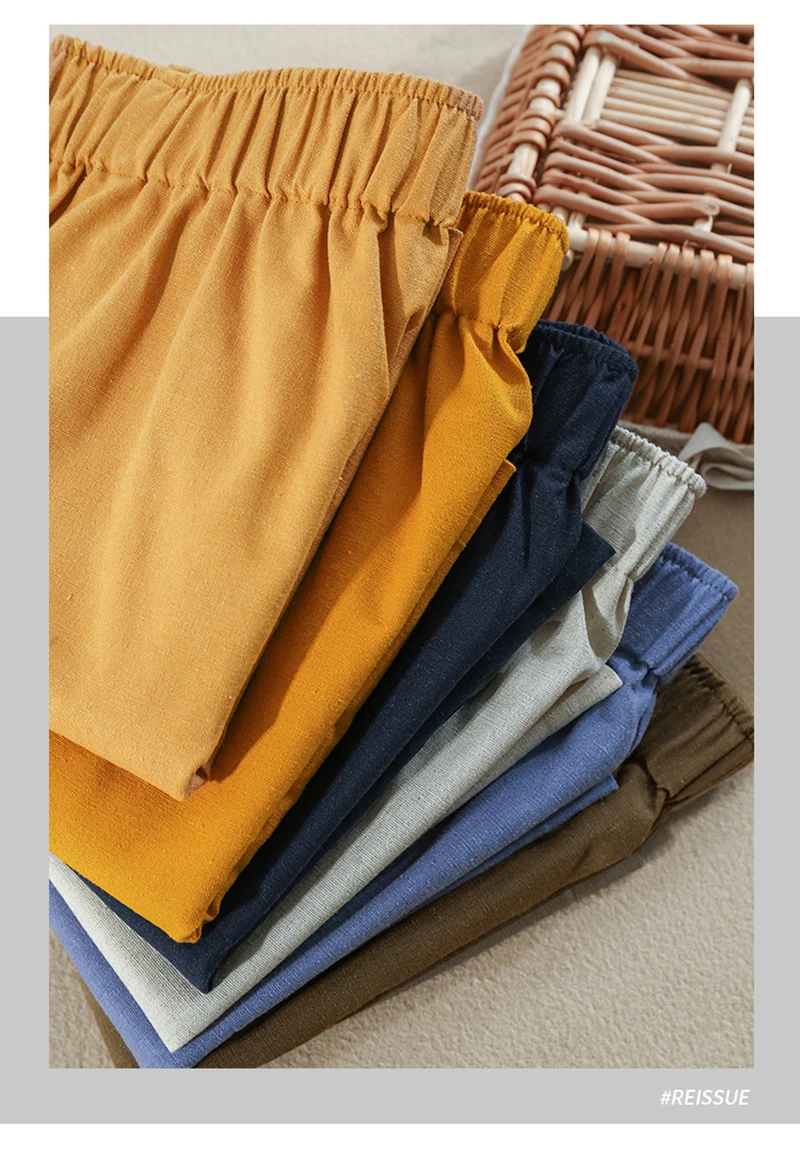 Women's High Waist Cotton Linen Shorts 2025 Casual Summer Solid Elastic Harajuku Blue Streetwear Calças Femininas