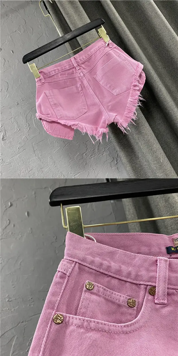 New Summer Fashion Personality Fruit Green Jeans Mujer Denim Shorts Women Sexy Low-rise Wide-leg A-shaped Shorts