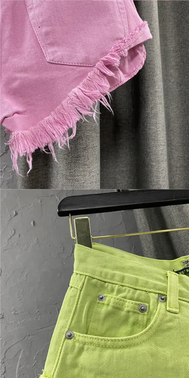 New Summer Fashion Personality Fruit Green Jeans Mujer Denim Shorts Women Sexy Low-rise Wide-leg A-shaped Shorts