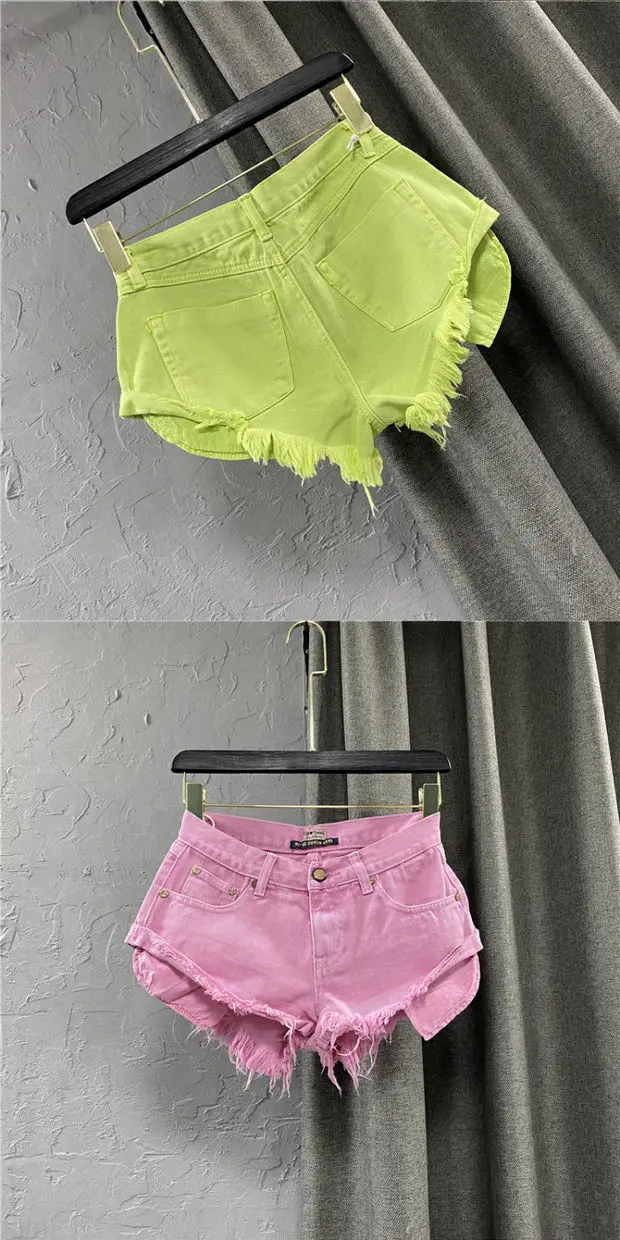 New Summer Fashion Personality Fruit Green Jeans Mujer Denim Shorts Women Sexy Low-rise Wide-leg A-shaped Shorts
