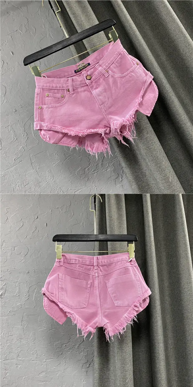 New Summer Fashion Personality Fruit Green Jeans Mujer Denim Shorts Women Sexy Low-rise Wide-leg A-shaped Shorts