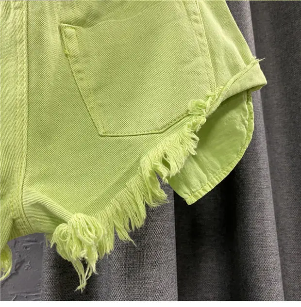 New Summer Fashion Personality Fruit Green Jeans Mujer Denim Shorts Women Sexy Low-rise Wide-leg A-shaped Shorts