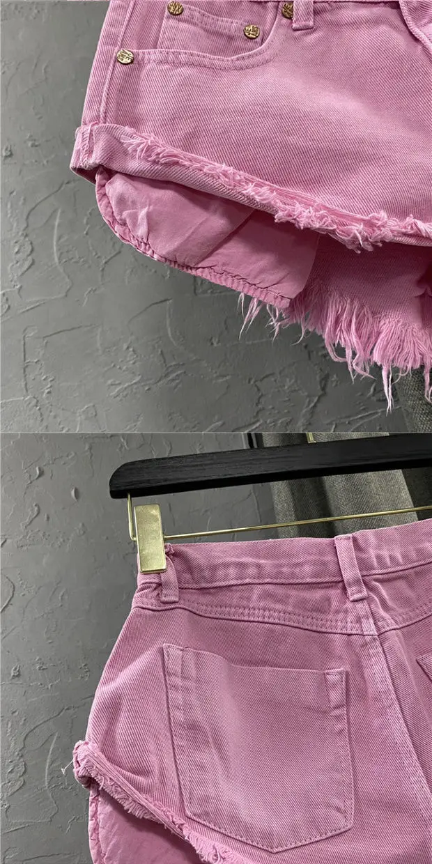 New Summer Fashion Personality Fruit Green Jeans Mujer Denim Shorts Women Sexy Low-rise Wide-leg A-shaped Shorts