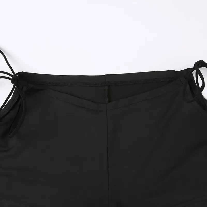 Y2k Hollow Lace Up Low Waist Elastic Mini Straight Tight Orts Shorts Sexy Women Retro Trendy Summer Party Outfit Spice Girl Styl